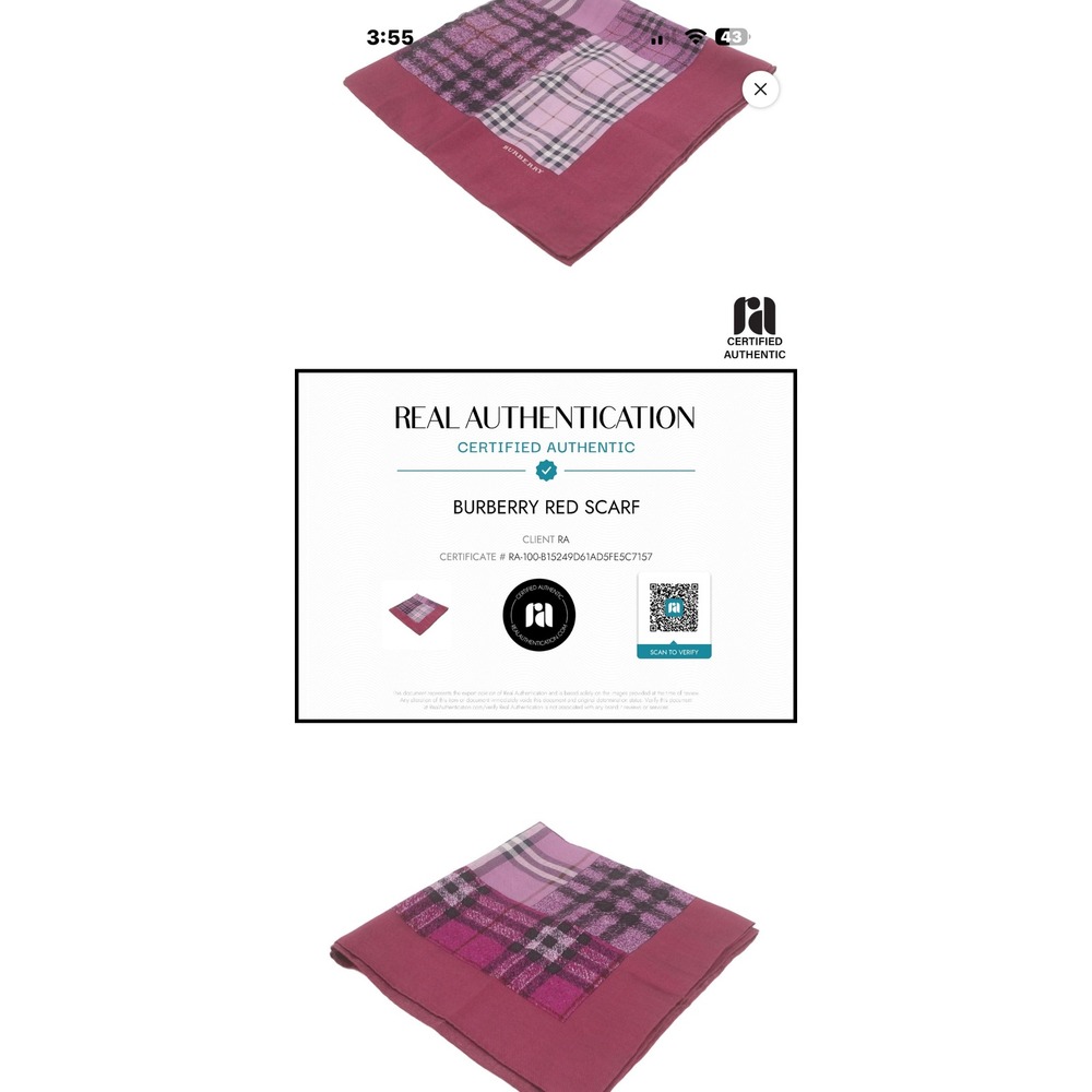 Authentic Burberry Nova Silk Square Scarf Burgundy Pink Plaid Check 22x22 Italy - Picture 4 of 6
